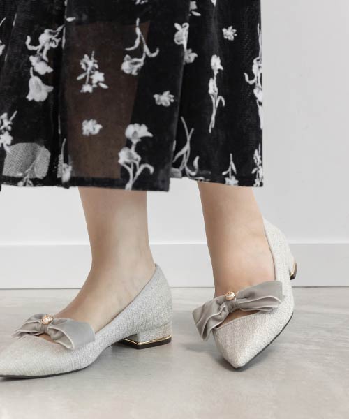 ベロアリボンクラシカルフラットパンプス
