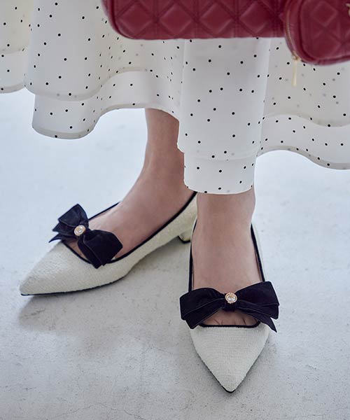 ベロアリボンクラシカルフラットパンプス