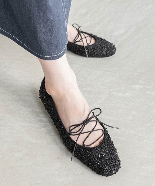 レースアップフラットパンプス