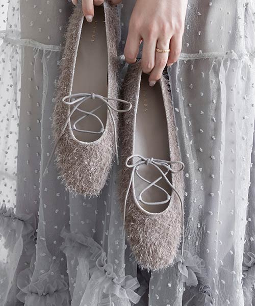 レースアップフラットパンプス