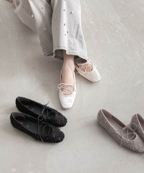 レースアップフラットパンプス