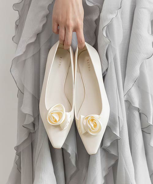 【SALE】2WAY ローズモチーフフラットパンプス