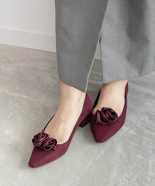 【SALE】2WAY ローズモチーフフラットパンプス