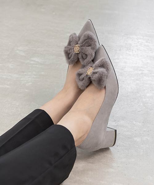 2WAY ファーリボンパーツパンプス