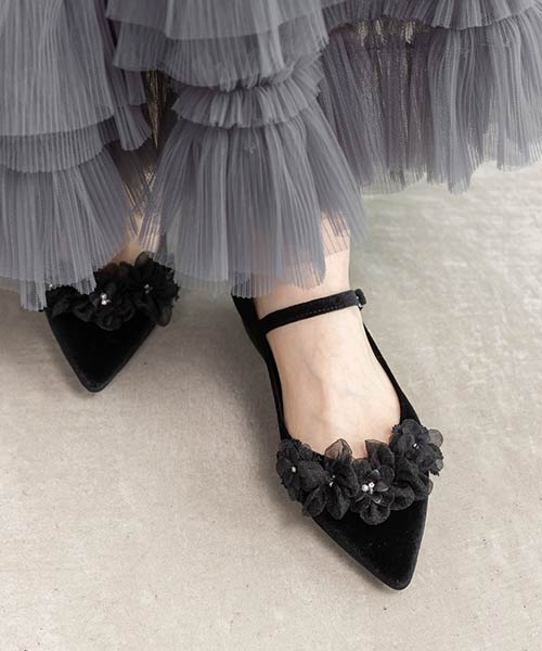 3Dフラワーフラットパンプス