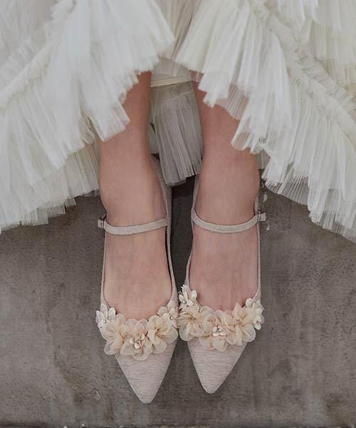 3Dフラワーフラットパンプス