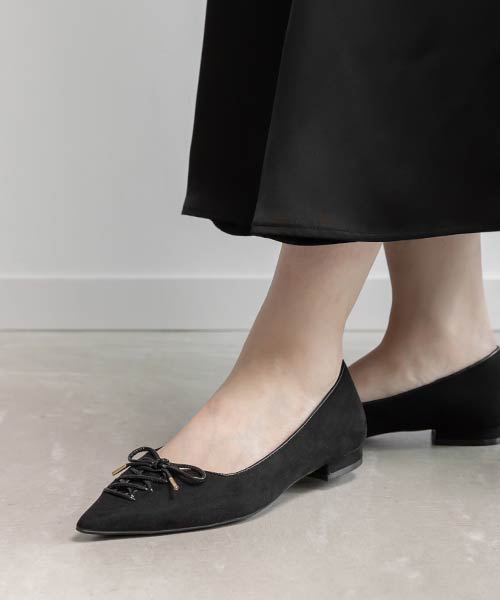 レースアップデザインフラットパンプス
