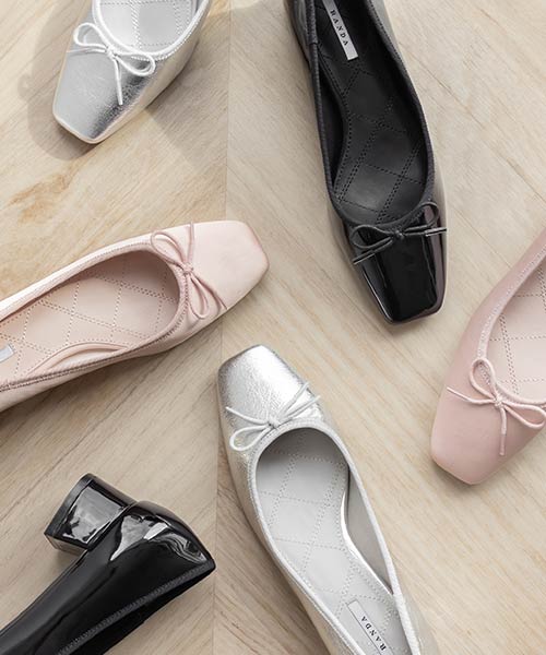 スクエアトゥヒールアップバレエシューズ