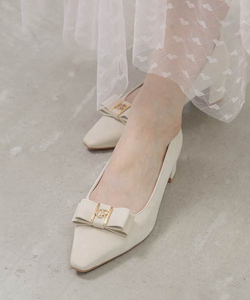 【26SS】2WAY ビジューモノグラムリボンパンプス