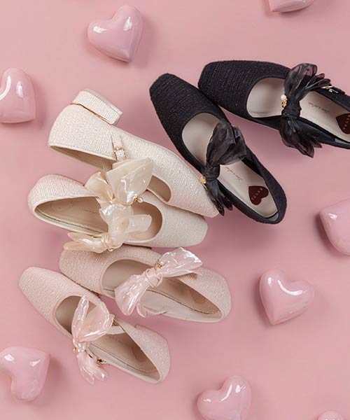 【Heart Collection】2WAY シアーリボンハートフラットパンプス