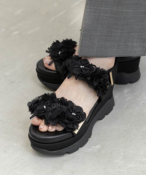 シアーフラワーベルトスポーツサンダル