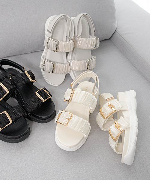 ダブルギャザーベルトスポーツサンダル