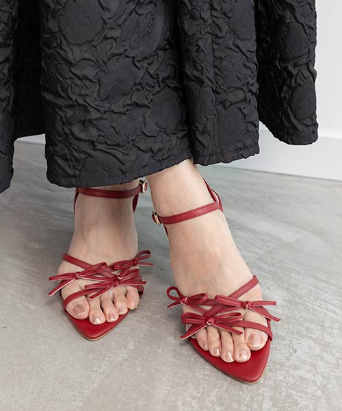 【SALE】ミニリボンナローストラップサンダル