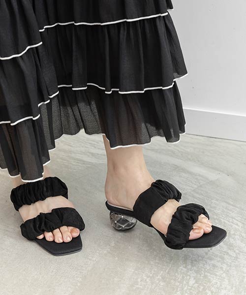 キルティングヒールミュールサンダル