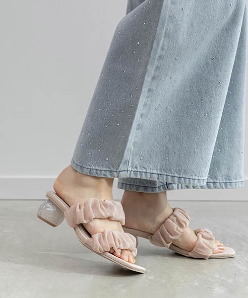 キルティングヒールミュールサンダル