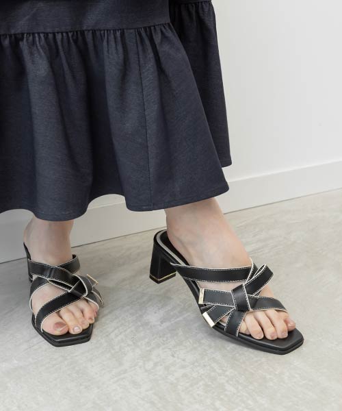 アシンメトリーリボンミュールサンダル