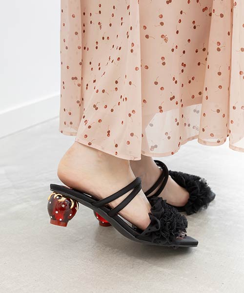 【Cherry&Strawberry】ストロベリーヒールフリルミュールサンダル