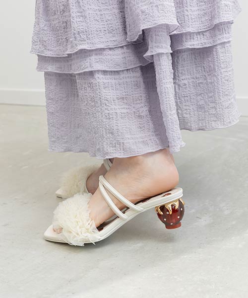 【Cherry&Strawberry】ストロベリーヒールフリルミュールサンダル
